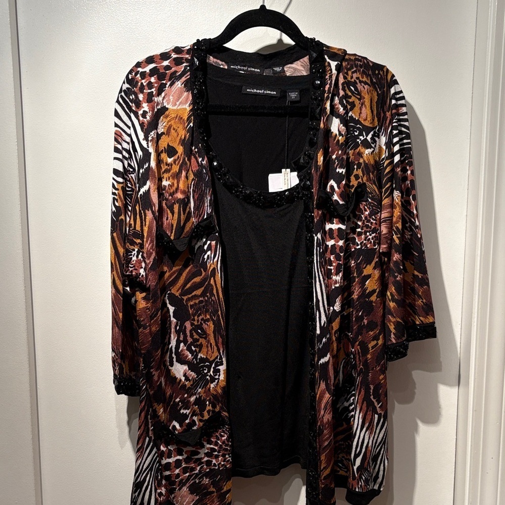 Michael Simon Animal Print 2 Piece Cardigan Set 2X